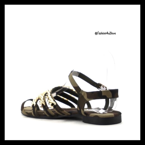 Camouflage Print Strappy Chain Sandals. - Picture 7 of 7